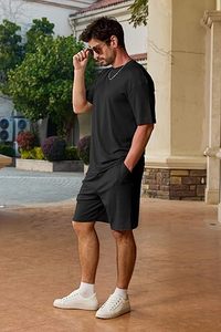 Offre Spéciale – Ensemble T-shirt et Short Confortable d'Été pour Homme, Coupe Oversize, Col Rond, Couleur Unie, Style Décontracté Simple – Vente en Gros - Product Image 6