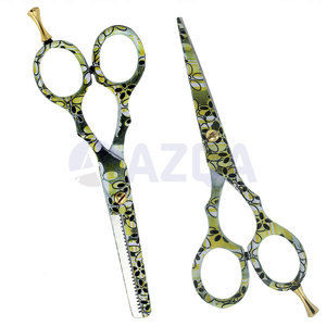 Ciseaux de barbier professionnels pour droitiers avec repose-doigts argenté, outil de coupe de cheveux pour salon de coiffure - Product Image 3