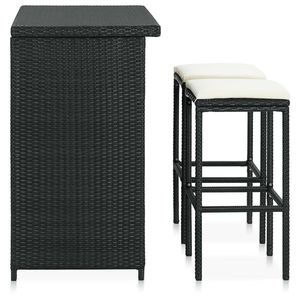 Set da Bar Compatto in Rattan PE Nero e Bianco Crema con Struttura in Acciaio per Arredamento da Esterno - Product Image 3