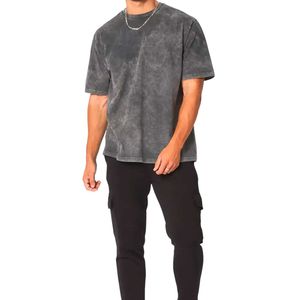 Camiseta Gris Carbón para Hombre, Lavada al Ácido, de Corte Holgado, Manga Corta, Cuello Redondo, Estilo Casual Urbano, Estilo Vintage, Moda para el Día a Día - Product Image 1