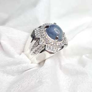 Blue Sapphire <b>Mens</b> <b>Ring</b> Alpaca Mixed Metal Handmade Mogok Sapphire Silver Gemstone Luxury Jewelry Gift For <b>Men</b> - Product Image 4