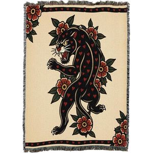 Coperta in tessuto con disegno Lucky Lady Tattoo, realizzata in cotone USA, 50x60 pollici - Product Image 1