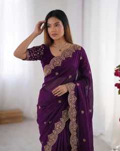Designer Elegant <b>Saree</b> Crafted In Star Georgette Featuring All Over Embroidery Work Paired With A Matching Embroidered Blouse - Product Image 2