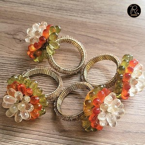 White <b>Beads</b> & Metal Gold Plated Floral Design Home Wedding & Banquet Decoration Napkin Ring Buy <b>Direct</b> From Supplier - Product Image 1