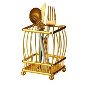 Porta Cubiertos Doble de Acero Inoxidable Dorado Moderno y Ecológico para Cocina, Almacenamiento de Cubiertos, Cuchara, Tenedor, Cuchillo - Product Image 1