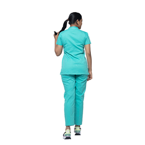 High Quality Hospital <b>Doctors</b> Uniform <b>Sets</b> Anti Bacterial Button Closure O Neck Short Sleeve Women Scrub <b>Sets</b> - Product Image 3