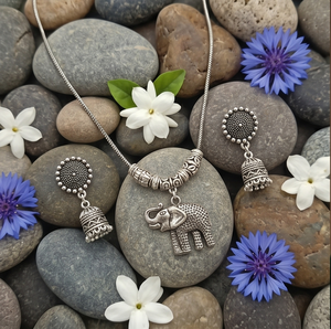 DIVYORO OXIDIZED SILVER <b>ELEPHANT</b> PENDANT CHAIN SET - Product Image 3