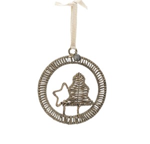 Décoration de Noël : Pendentif en rotin avec silhouette d'arbre et d'étoile et support en tissu pour événements - Product Image 1