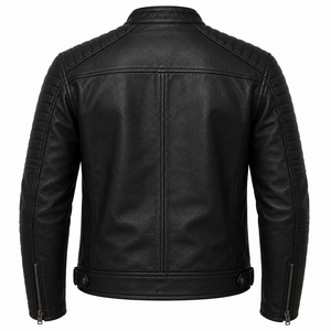 Chaqueta de Motero para Hombre 100% Cuero Vacuno Genuino |   Chaqueta de Motociclista Negra con Logotipo Grabado, Hombros Acolchados y Bolsillos con Cremallera - Product Image 2