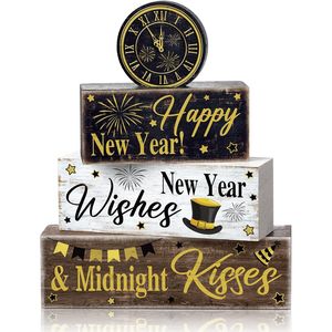 Set Decorativo per Festa di Capodanno 2026, 4 Pezzi, Vassoio a Più Livelli Oro e Nero, Centrotavola Rustico Decorativo per un Felice Anno Nuovo - Product Image 1