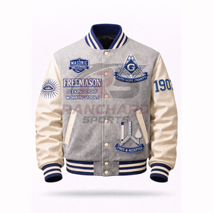 Veste universitaire personnalisée d'inspiration maçonnique – Corps en laine de qualité supérieure avec manches en cuir PU et symboles brodés - Product Image 1