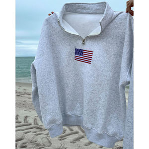 Sudadera de Mujer con Cierre de Cremallera, Bordada con la <span class=keywords><strong>Bandera</strong></span> Americana, Estilo Hip Hop, 100% Algodón, para Invierno - Product Image 2