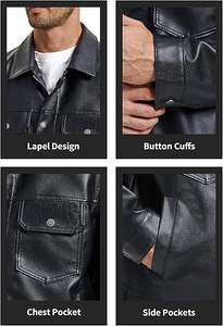 Chaqueta de Cuero Genuino para Hombre, Estilo Biker, Corte Ajustado, Cuello Alto, Moda Urbana de Invierno, Venta al Por Mayor Directa de Fábrica - Product Image 6