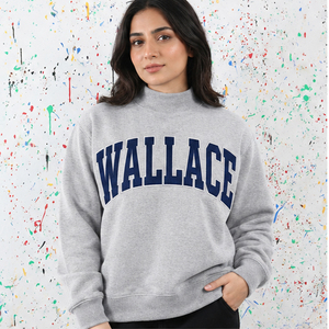 Wallace Women's Turtleneck <b>Sweatshirt</b> Navy Blue Letter Print 100% Cotton Knitted Autumn Wear - Product Image 4