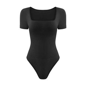 Combinaison et justaucorps de sport décontractés pour femmes de qualité supérieure, col carré, sans couture, manches courtes, une pièce - Product Image 2