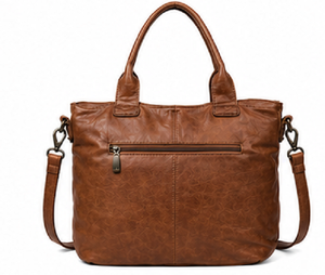 Sac fourre-tout vintage en cuir véritable Gravs pour femme, grand format, avec bandoulière réglable, fermeture éclair et chaînes, prêt pour la plage, marron - Product Image 2