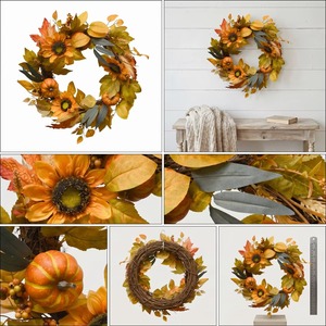Vibrant Autumn Wreath Featuring Golden Sunflowers, Mini Pumpkins And Foliage, Festive Thanksgiving Harvest <b>Front</b> <b>Door</b> <b>Decoration</b> - Product Image 5