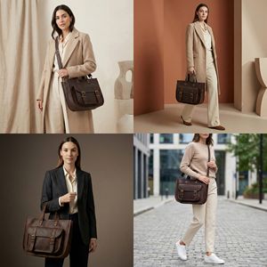 Bolso de Mano de Cuero Genuino para Mujer, Estilo Vintage, con Cierre, de Nailon, para Portátil de 15 Pulgadas, Maletín Marrón para el Trabajo, Bolso de Mensajero para Oficina, con Doble Correa para el Hombro - Product Image 5