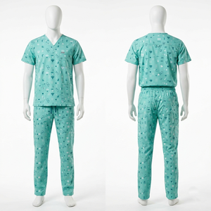 Ensemble de blouses médicales imprimées unisexe en tissu polyester Dobby 180 GSM, avec détection d'aiguilles, thermocollage sans couture, violet, pour usage hospitalier - Product Image 1