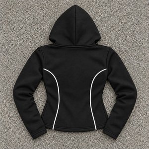 <b>Women's</b> Black Hooded Tracksuit Set Zip Up Hoodie <b>Sweatshirt</b> And Jogger Pants With <b>White</b> Piping Color Block Casual Outfit - Product Image 5