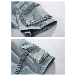 กางเกงยีนส์ขาสั้นผู้ชายสั่งทำพิเศษ ลดราคาพิเศษ ผ้าฝ้ายแท้ 100% เป็นมิตรกับสิ่งแวดล้อม แห้งเร็ว ระบายอากาศดี สไตล์ลำลอง รับผลิตแบบ OEM - Product Image 3