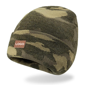 Camouflage <b>Knit</b> Beanie Winter <b>Hat</b> Custom Logo Cuff Cap <b>Men</b> Women Casual Ski Outdoor Wear Wholesale Soft Rib 100% Acrylic - Product Image 6