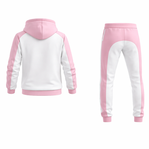 Ensemble de survêtement unisexe rose et blanc – Veste à capuche zippée avec pantalon de jogging, tenue de sport décontractée coupe ajustée pour la gym et le fitness - Product Image 4