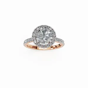 Radiance <b>Crown</b> Round Halo Lab Grown Diamond Engagement <b>Ring</b> in 18K Rose Gold Luxury IGI Certified for Women's Wholesale Export - Product Image 1