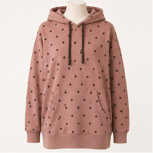 Sudadera con Capucha Personalizable para Mujer, Color Rosa Empolvado, Estilo Túnica Holgada, con Puntos Discretos, de Algodón de Peso Medio - Product Image 1