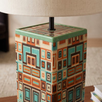 Lámpara de Mesa Cuadrada de Tela Abstracta Geométrica Colorida, Ecológica, para Todas las Estaciones, Decoración Contemporánea para el Hogar, Iluminación Decorativa para Sala de Estar