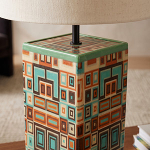 Colorful Geometric Abstract Fabric Eco-Friendly Square Table Lamp All Seasons Contemporary Home Decor Accent <b>Lighting</b> Living - Product Image 3