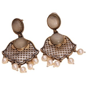 ARTS JEWELS Vintage Traditional Fancy Oxidized Silver Alloy Stud Earrings Bezel Setting <b>Crystal</b> for Women Party Gift Rajasthan - Product Image 1