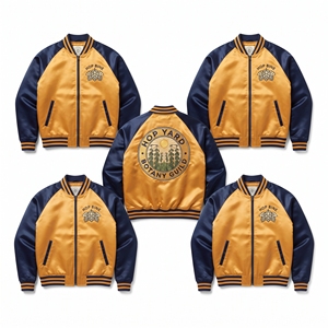 Blouson Bomber en Satin Brodé Motif Fruits Grenade, Bordeaux et Crème, Style Universitaire, Fermeture Éclair Frontale, Vêtement d'extérieur, Vente en Gros, Direct Usine - Product Image 4