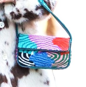 Customized Golf Theme Seed Beaded Embroidery Women Shoulder <b>Bag</b> Mixed Colors Letterpress Printed Sports Event Party Festive - Product Image 3