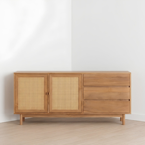 Buffet en teck massif avec portes et tiroirs en rotin pour salle à manger, hôtel, restaurant, meubles de rangement, intérieurs B2B - Product Image 4