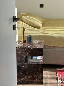 Rosso Levanto Marble Modern Nightstand Handmade <b>Portable</b> Multifunction Natural Stone Side Table for Porch Use Bedroom Side Table - Product Image 4