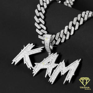 Pendentif personnalisé en diamant VVS cultivé en laboratoire, plaque nominative style graffiti, lettres en écriture cursive, chaîne cubaine, bijoux hip-hop pour hommes - Product Image 4