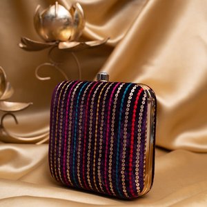 Wine Based Multicolored <b>Sequins</b> Embroidery Clutch <b>Bag</b> Elegant Designer Evening Purse for Women Events - Product Image 2