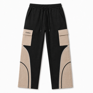 Customizable Heavyweight 100% Cotton Fleece Lining Drawstring Closure Cargo Jogger Pants Utility Pockets Contrast Panels for Men - Product Image 1