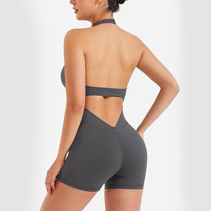 Body de yoga con efecto fruncido frontal para mujer, mono sin costuras para gimnasio, con laterales fruncidos, cintura alta, de elastano y poliéster, corte deportivo, traje de fitness. - Product Image 3