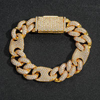 Bracelet à maillons en argent 925 plaqué rhodium pour homme avec micro-incrustation de strass en cristal, style hip-hop, à porter au quotidien