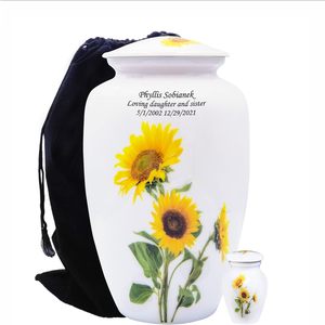 Sunflower Cremation <b>Urn</b> <b>Large</b> Human Ash <b>Urn</b> with Matching Keepsake Velvet Bag and Custom Engraving - Product Image 1