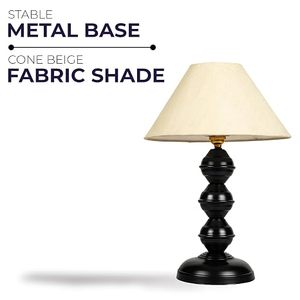 Black Modern Round <b>Table</b> Lamp Fabric Shade <b>Bedside</b> Tabletop Home Decor - Product Image 2
