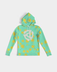 Sweat-shirt à capuche vert menthe à pois pour femme avec logo blanc imprimé sur le devant, coupe classique, vêtement décontracté d'automne - Product Image 1