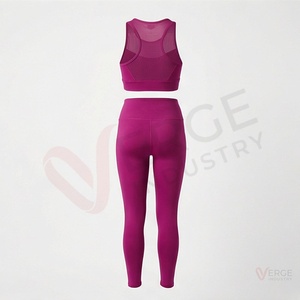 Conjunto de yoga de color sólido para mujer, 2 piezas, sujetador deportivo de malla con espalda cruzada y leggings de cintura alta de longitud completa - Product Image 2