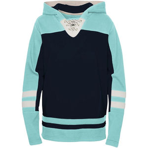 Sweat à capuche de hockey personnalisé et unique, 100 % coton, en sergé, maillot de hockey sur glace avec capuche et lacets - Product Image 3