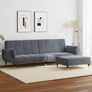 Divano letto 2 posti con poggiapiedi in velluto grigio scuro - Product Image 1