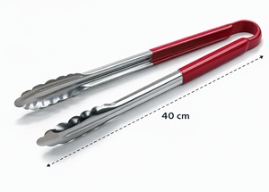 Stainless Steel Polished Durable Kitchen <b>Tongs</b> 40 cm Heat Resistant Red Handle | Heavy Duty BBQ Cooking <b>Serving</b> <b>Tongs</b> | - Product Image 2