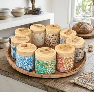 Pot de rangement en mosaïque d'œufs fait main avec couvercle en bambou tressé, boîte décorative pour la cuisine, pour thé, café, sucre, bonbons, en provenance du Vietnam - Product Image 6