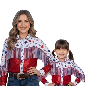 Conjunto Patriótico de Camisa Americana Western Premium para Niños |   Ropa Personalizada para Reina del Rodeo de Alto Rendimiento - Product Image 1